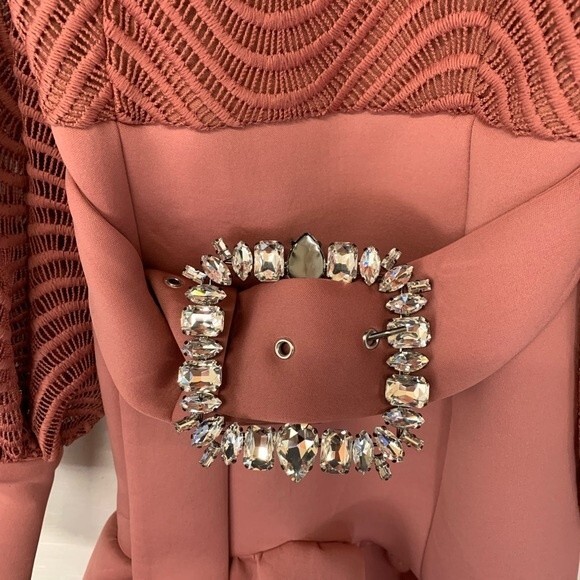 NWOT ASOS DESIGN | lace diamante belt ruffle hem mini dress in rose 2 - Picture 3 of 9